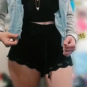 Cute Sexy Black Lace Drawstring Shorts
